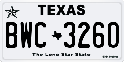 TX license plate BWC3260