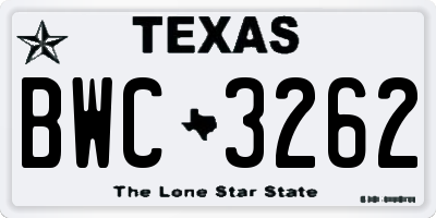 TX license plate BWC3262