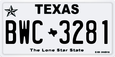 TX license plate BWC3281
