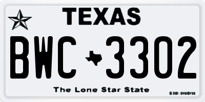 TX license plate BWC3302