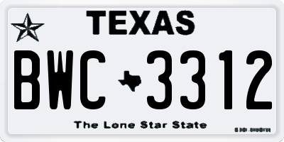 TX license plate BWC3312