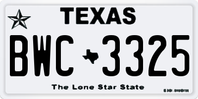 TX license plate BWC3325