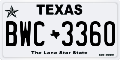 TX license plate BWC3360