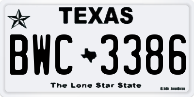 TX license plate BWC3386
