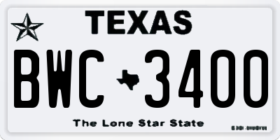 TX license plate BWC3400