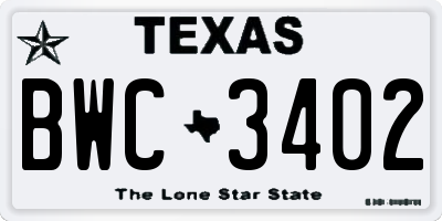 TX license plate BWC3402