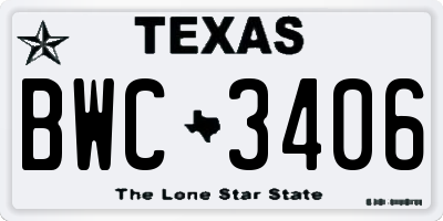 TX license plate BWC3406