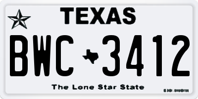 TX license plate BWC3412