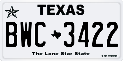TX license plate BWC3422
