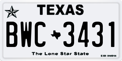 TX license plate BWC3431