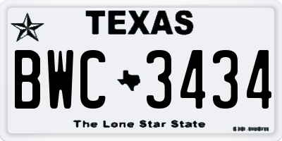 TX license plate BWC3434