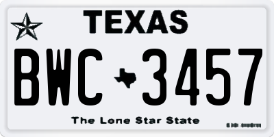 TX license plate BWC3457