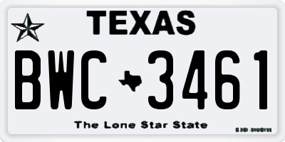 TX license plate BWC3461