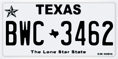 TX license plate BWC3462