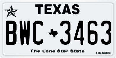 TX license plate BWC3463