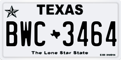 TX license plate BWC3464
