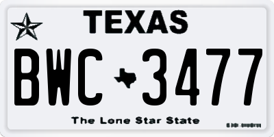 TX license plate BWC3477