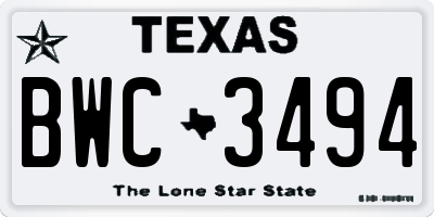 TX license plate BWC3494