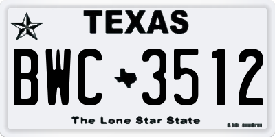 TX license plate BWC3512