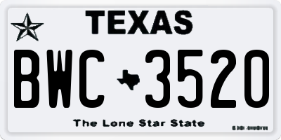 TX license plate BWC3520