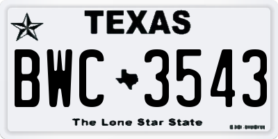TX license plate BWC3543