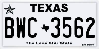 TX license plate BWC3562