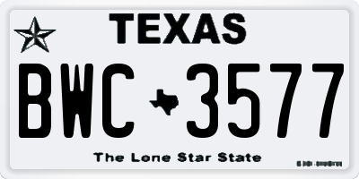 TX license plate BWC3577
