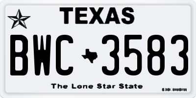 TX license plate BWC3583