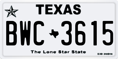 TX license plate BWC3615