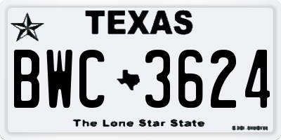 TX license plate BWC3624