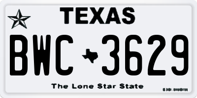 TX license plate BWC3629