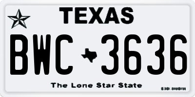TX license plate BWC3636