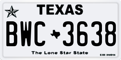 TX license plate BWC3638