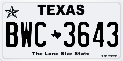 TX license plate BWC3643