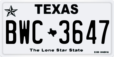 TX license plate BWC3647