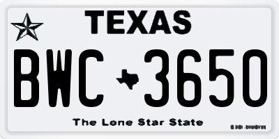 TX license plate BWC3650