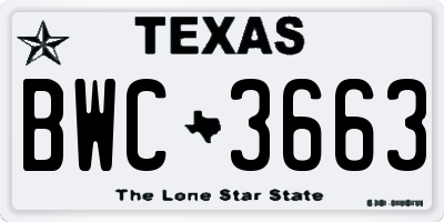 TX license plate BWC3663