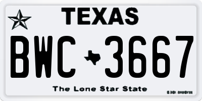 TX license plate BWC3667