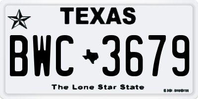 TX license plate BWC3679