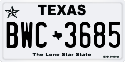 TX license plate BWC3685