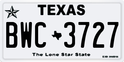 TX license plate BWC3727