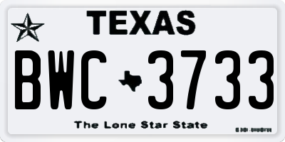 TX license plate BWC3733