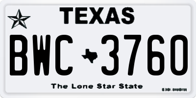 TX license plate BWC3760