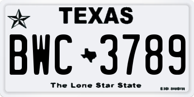TX license plate BWC3789