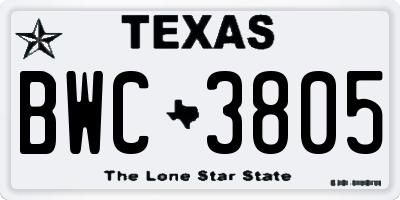 TX license plate BWC3805