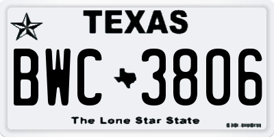 TX license plate BWC3806