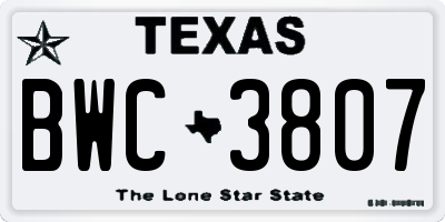 TX license plate BWC3807
