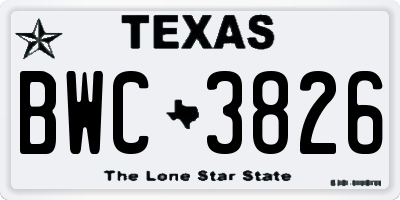 TX license plate BWC3826