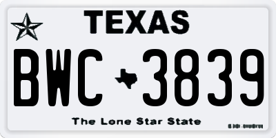TX license plate BWC3839