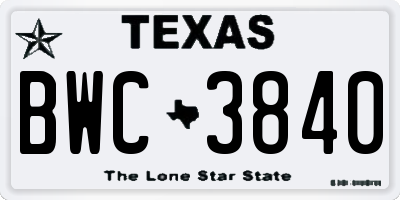 TX license plate BWC3840